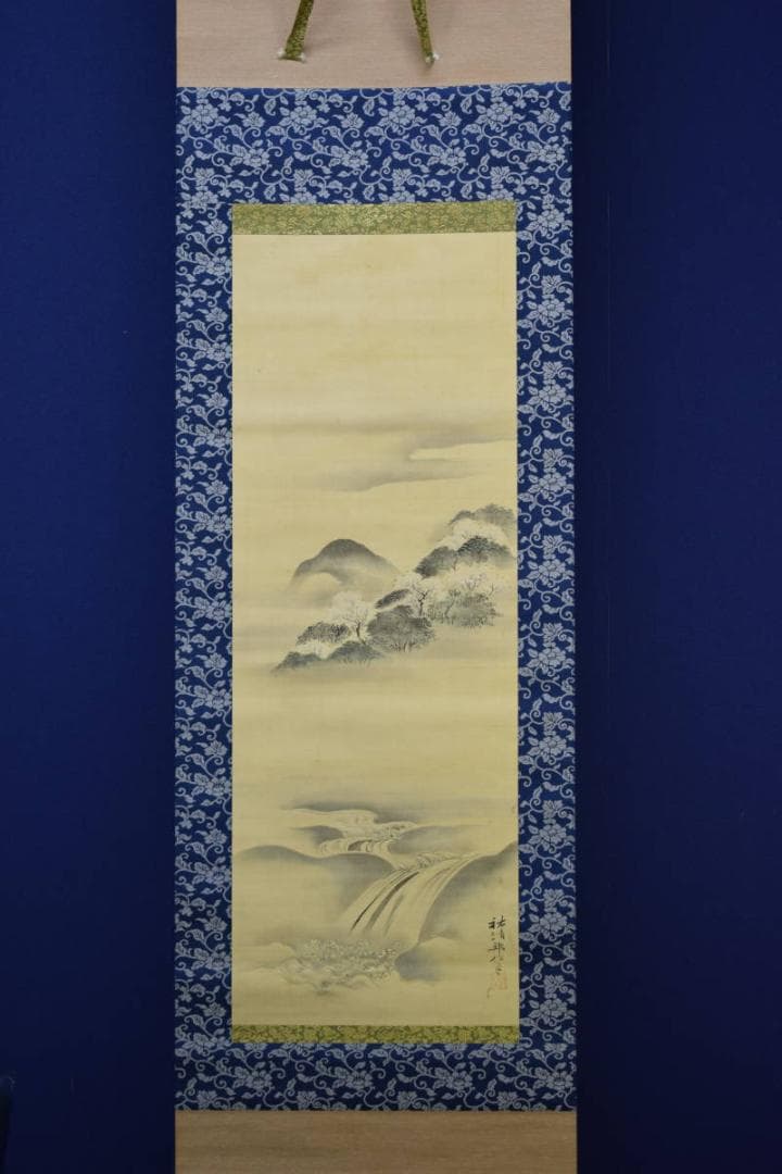 模写/狩野邦信/桜花山水図/布袋屋掛軸HG-5