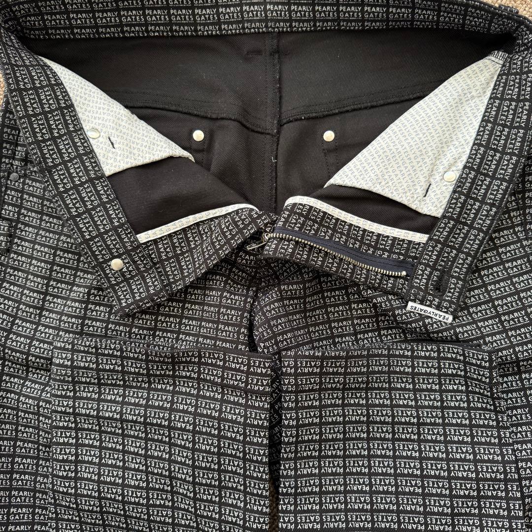 美品　パーリーゲイツ　パンツ　総柄　黒　白　M〜L相当　コットン素材　4 ゴルフ