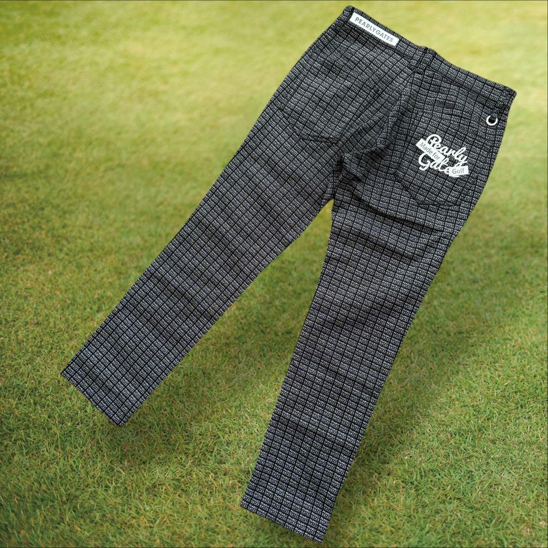 美品　パーリーゲイツ　パンツ　総柄　黒　白　M〜L相当　コットン素材　4 ゴルフ