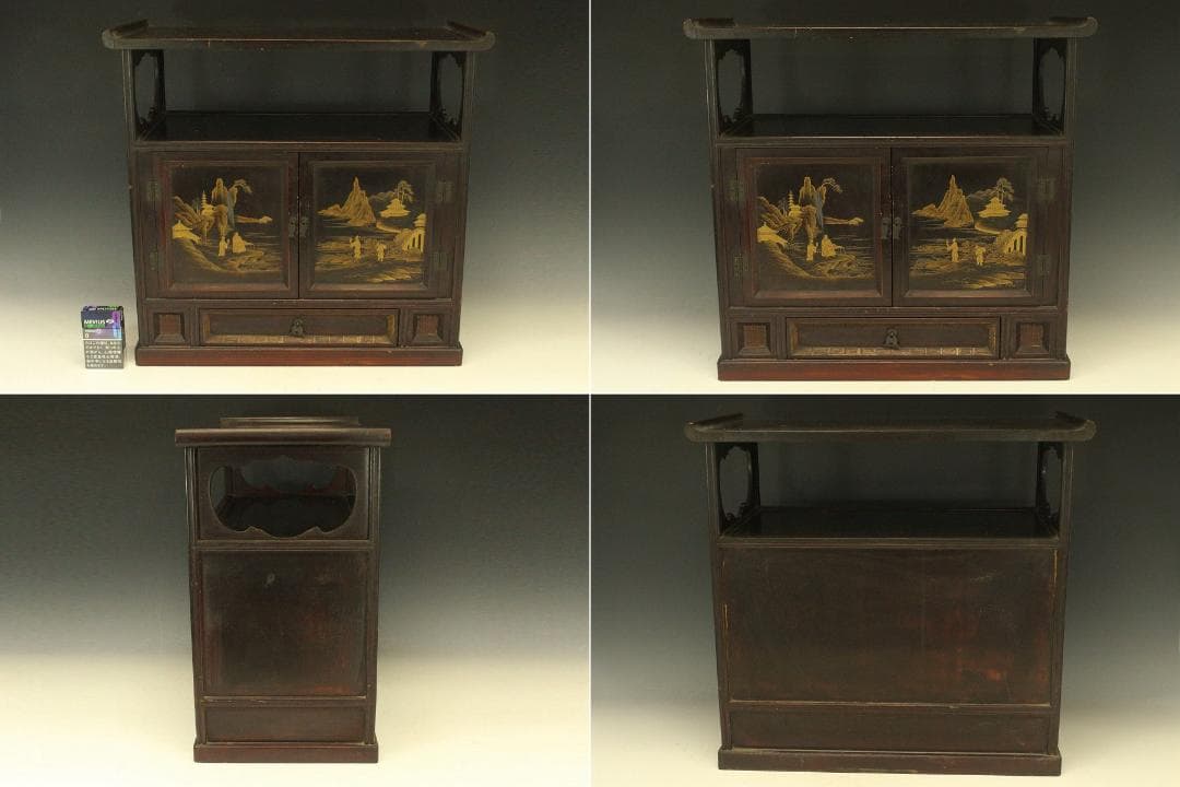 茶道具 楼閣山水人物蒔絵 時代 器局 煎茶 棚(A262)