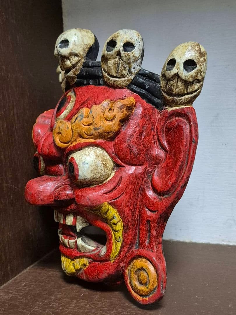 三目鬼面 鬼面 縁起面 木彫 彫刻 祭り お面 仮面 伝統芸能 飾り面 ドクロ