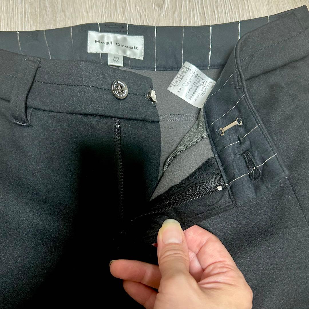 美品 HealCreek ヒールクリーク パンツ 42 ブラック ゴルフウェア