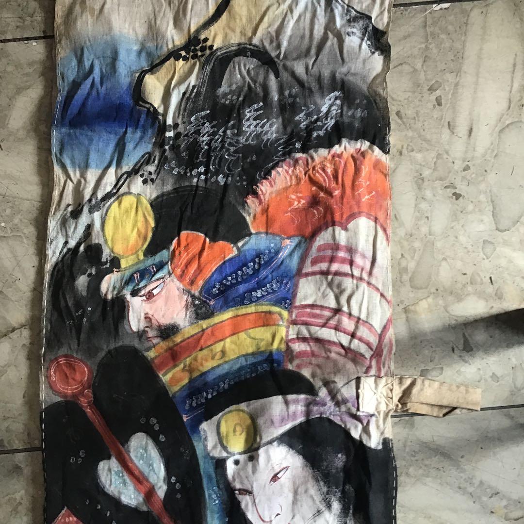 古布　明治時代　のぼり旗　武者絵　手書き　木綿　4メートル