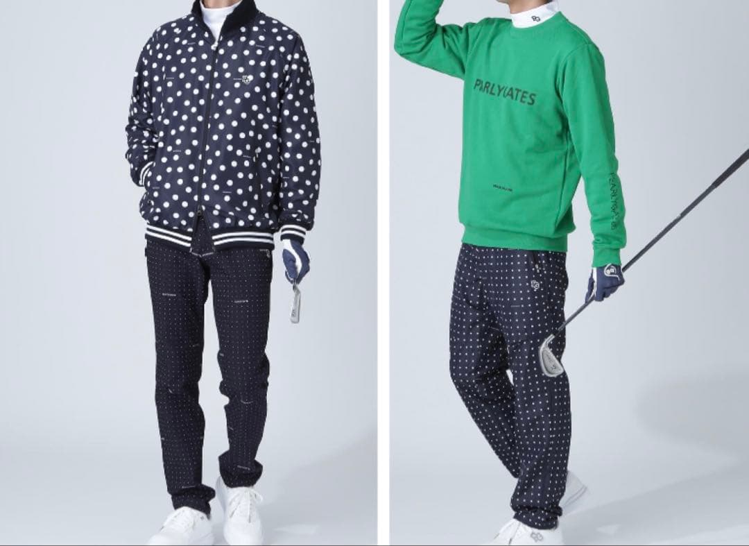 新品 パーリーゲイツ タフレックス×サーモトロンパンツ ミニドット柄(5)L/紺