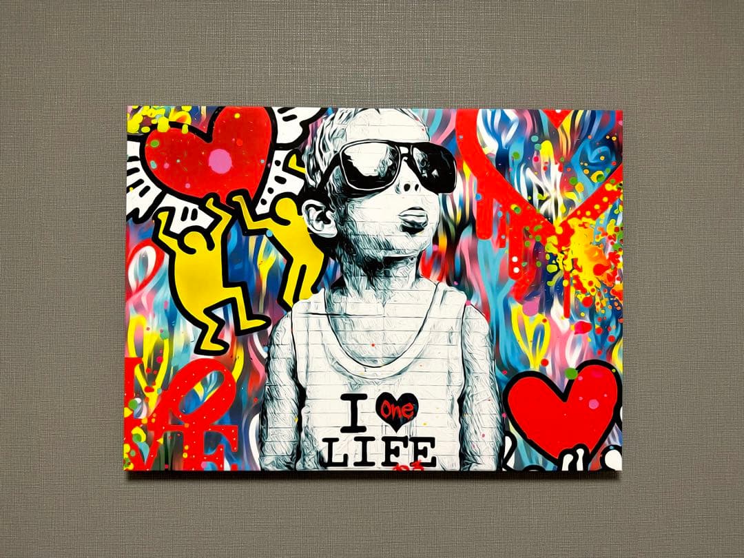 No.197木枠付きキャンバスアート　バスキア　BANKSY アートポスター