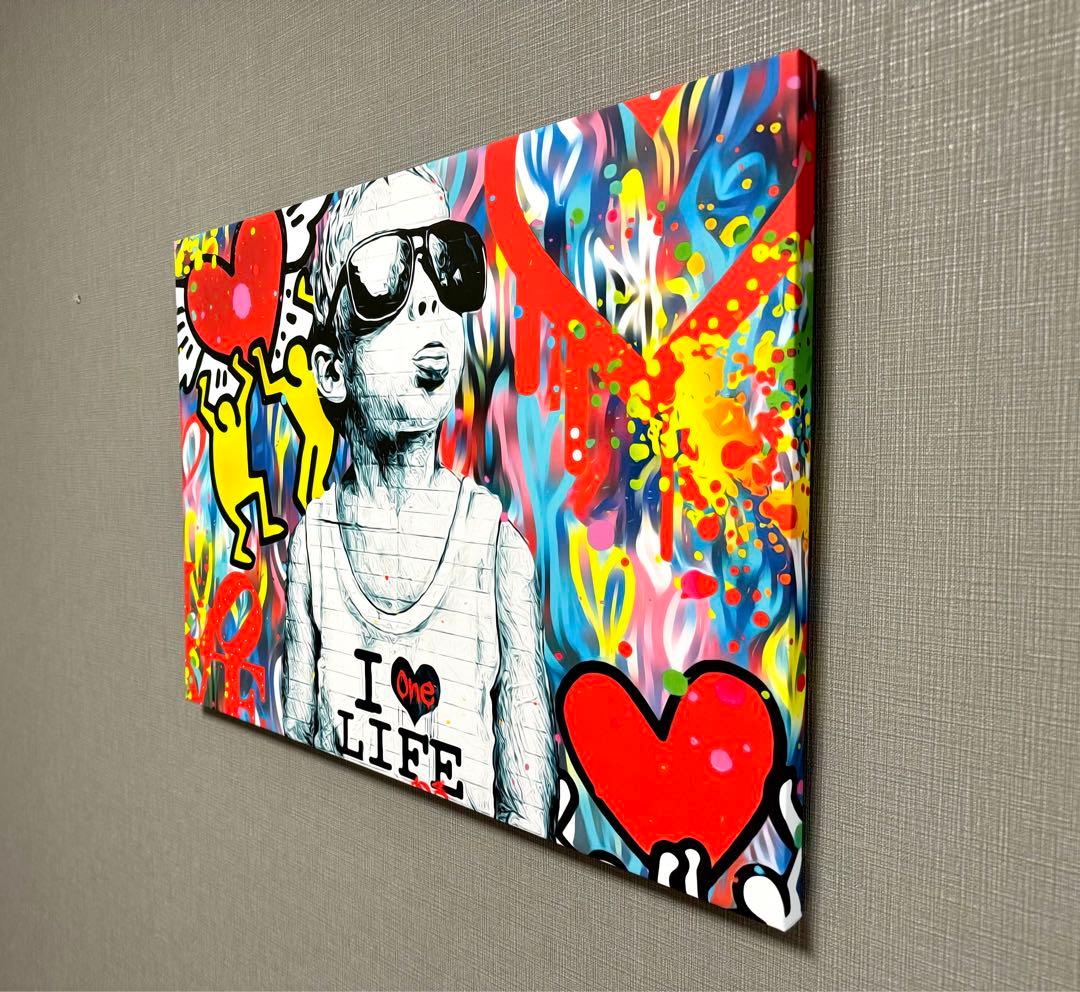 No.197木枠付きキャンバスアート　バスキア　BANKSY アートポスター