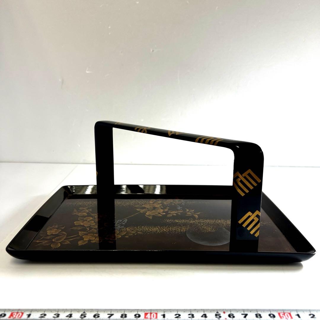 研出蒔絵　手付盆　木箱付　幅29㎝　東Y7-0516③トヒコ