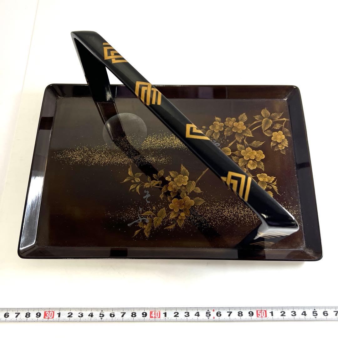 研出蒔絵　手付盆　木箱付　幅29㎝　東Y7-0516③トヒコ