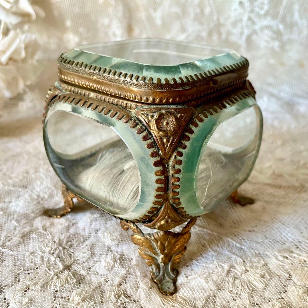 ベベルガラスジュエリーボックスL アクセサリーケース　フランスアンティーク