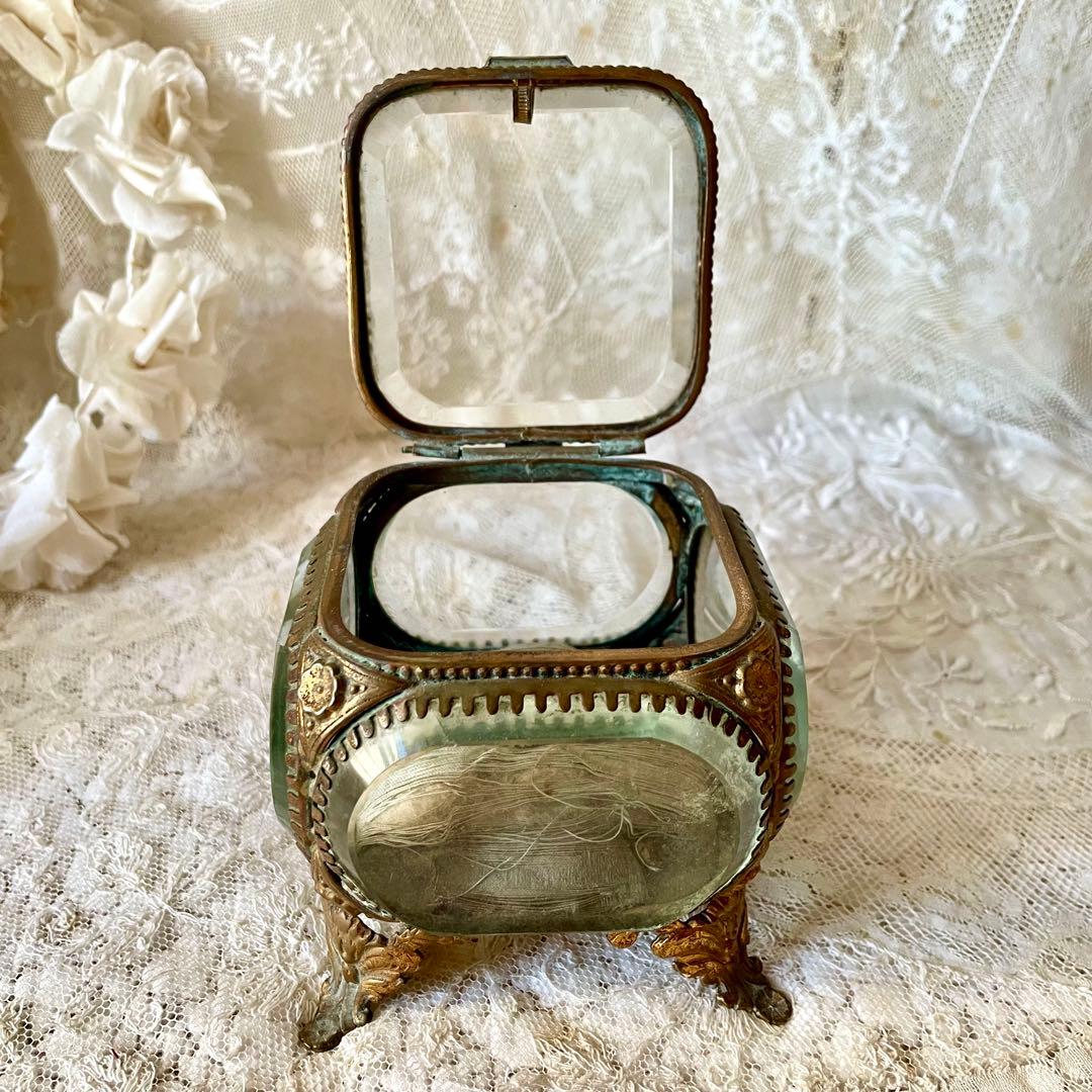 ベベルガラスジュエリーボックスL アクセサリーケース　フランスアンティーク