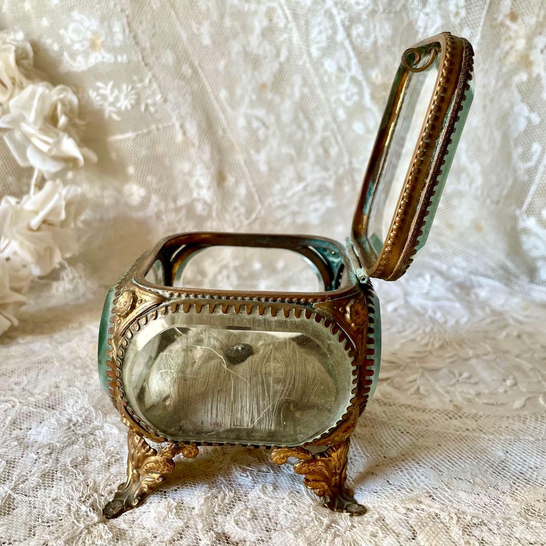 ベベルガラスジュエリーボックスL アクセサリーケース　フランスアンティーク