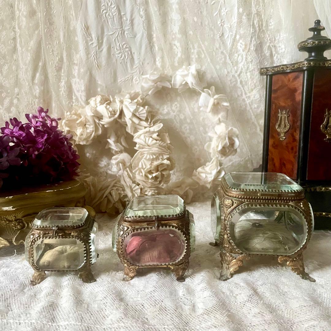 ベベルガラスジュエリーボックスL アクセサリーケース　フランスアンティーク