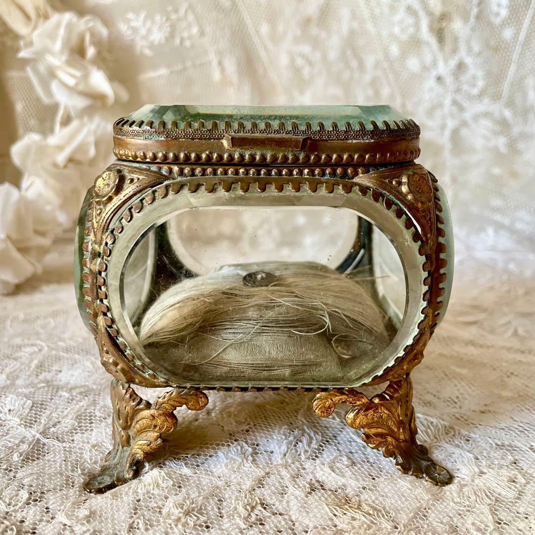 ベベルガラスジュエリーボックスL アクセサリーケース　フランスアンティーク