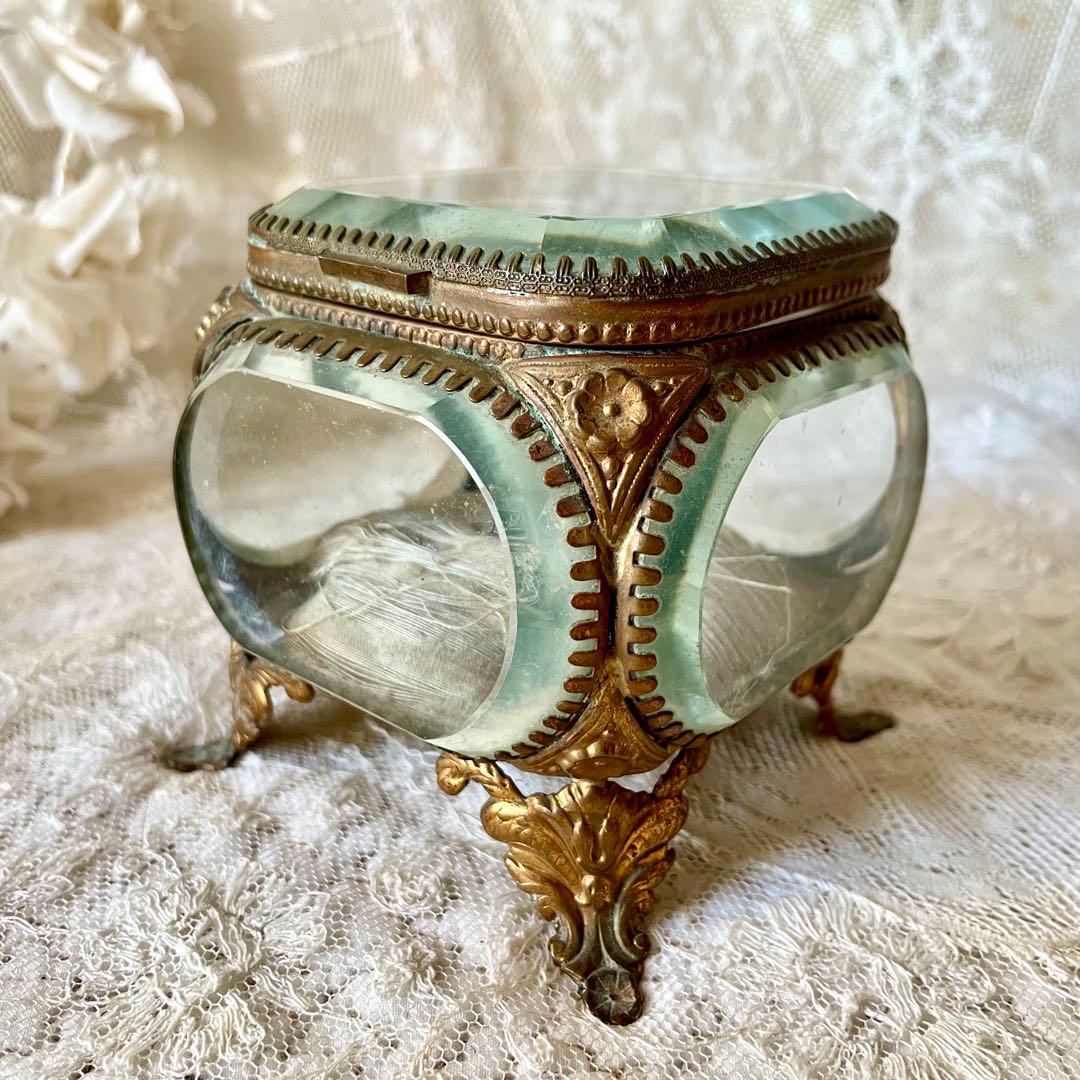 ベベルガラスジュエリーボックスL アクセサリーケース　フランスアンティーク