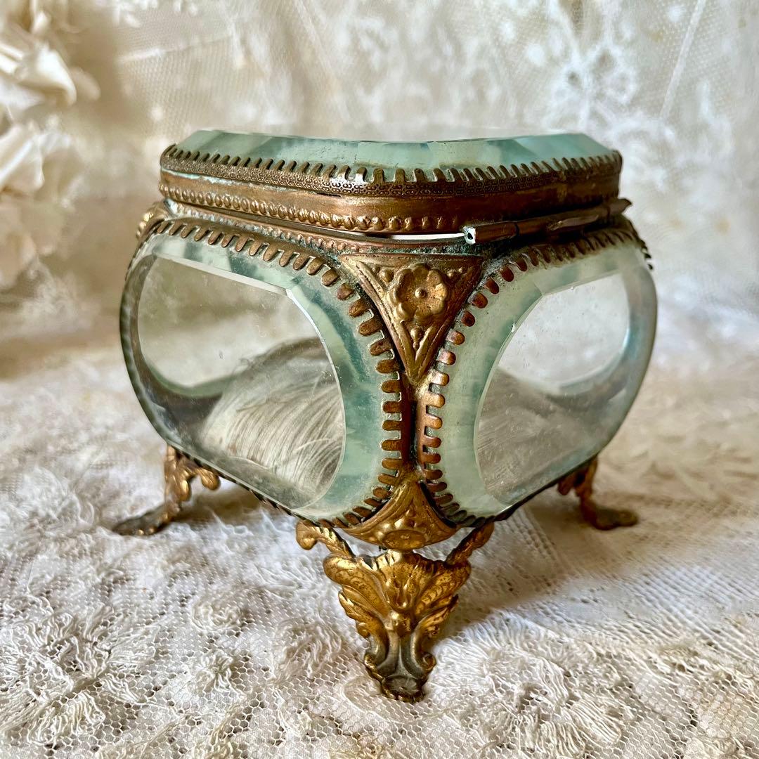 ベベルガラスジュエリーボックスL アクセサリーケース　フランスアンティーク