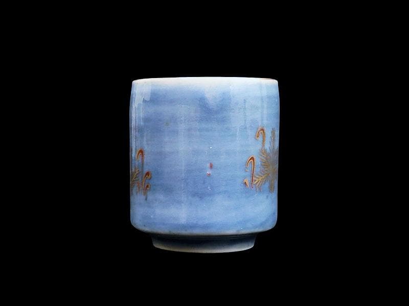 古伊万里　薄瑠璃色　若松の図　のぞき　猪口　C833 AS-CYe