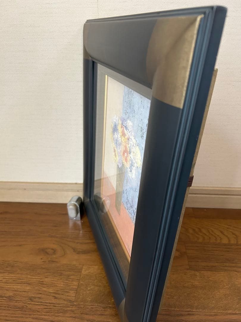 油彩画 辻みつ子「花瓶に生けた花」