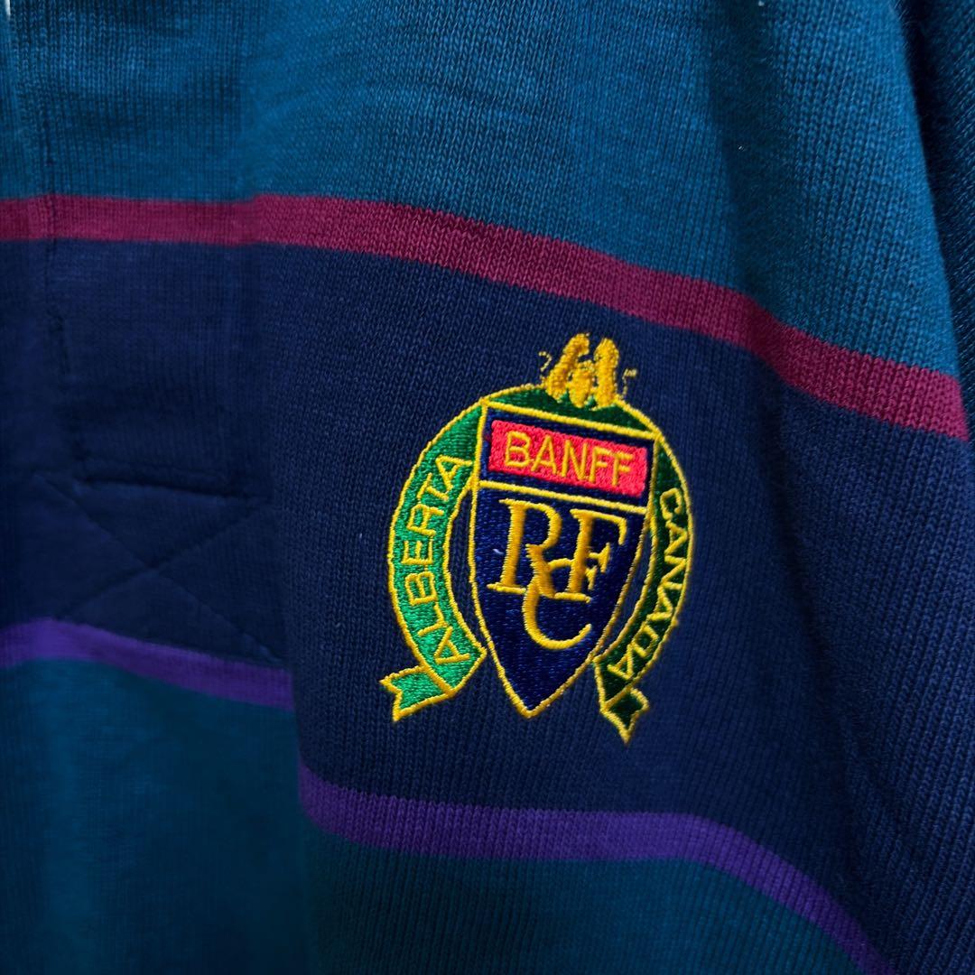 希少2XLT 90s BARBARIAN 厚手ラガーシャツ ボーダー 刺繍ロゴ