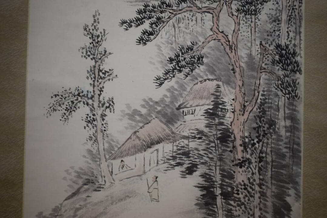 真作/田近竹邨/山水人物画賛/桐共箱付/布袋屋掛軸HH-90