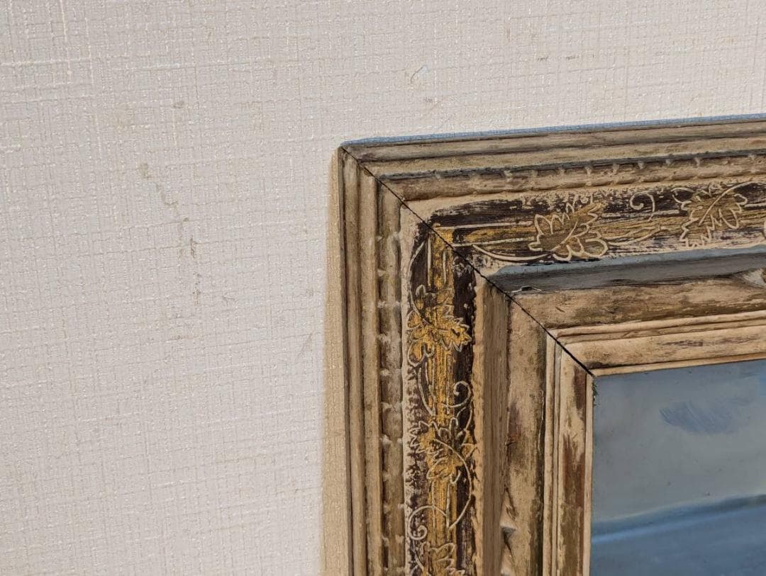 【真作】絵画　油彩8号　岩礁に打ち寄せる波　荒波と岩場の海風景　Y180