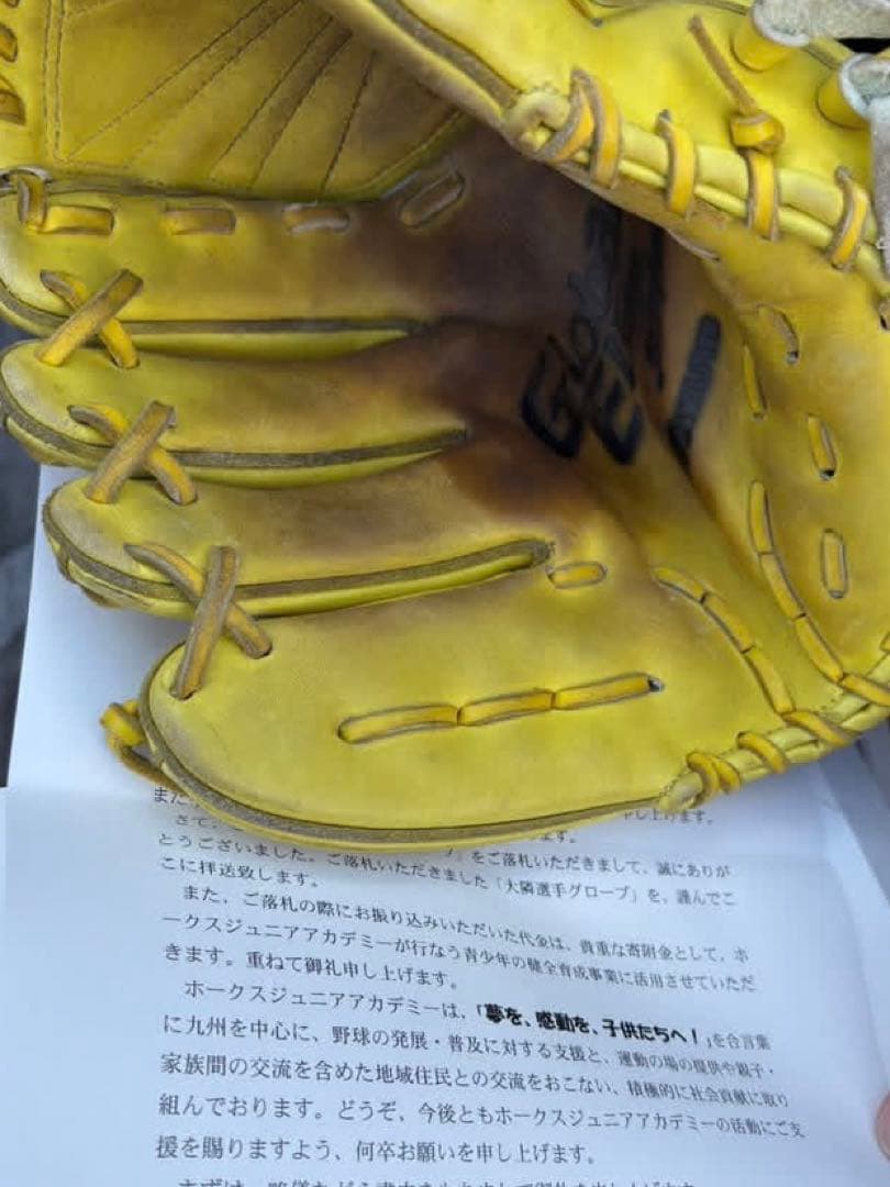 プロ支給品直筆サイン入り 実使用グローブ ソフトバンクホークス 大隣投手 ミズノ