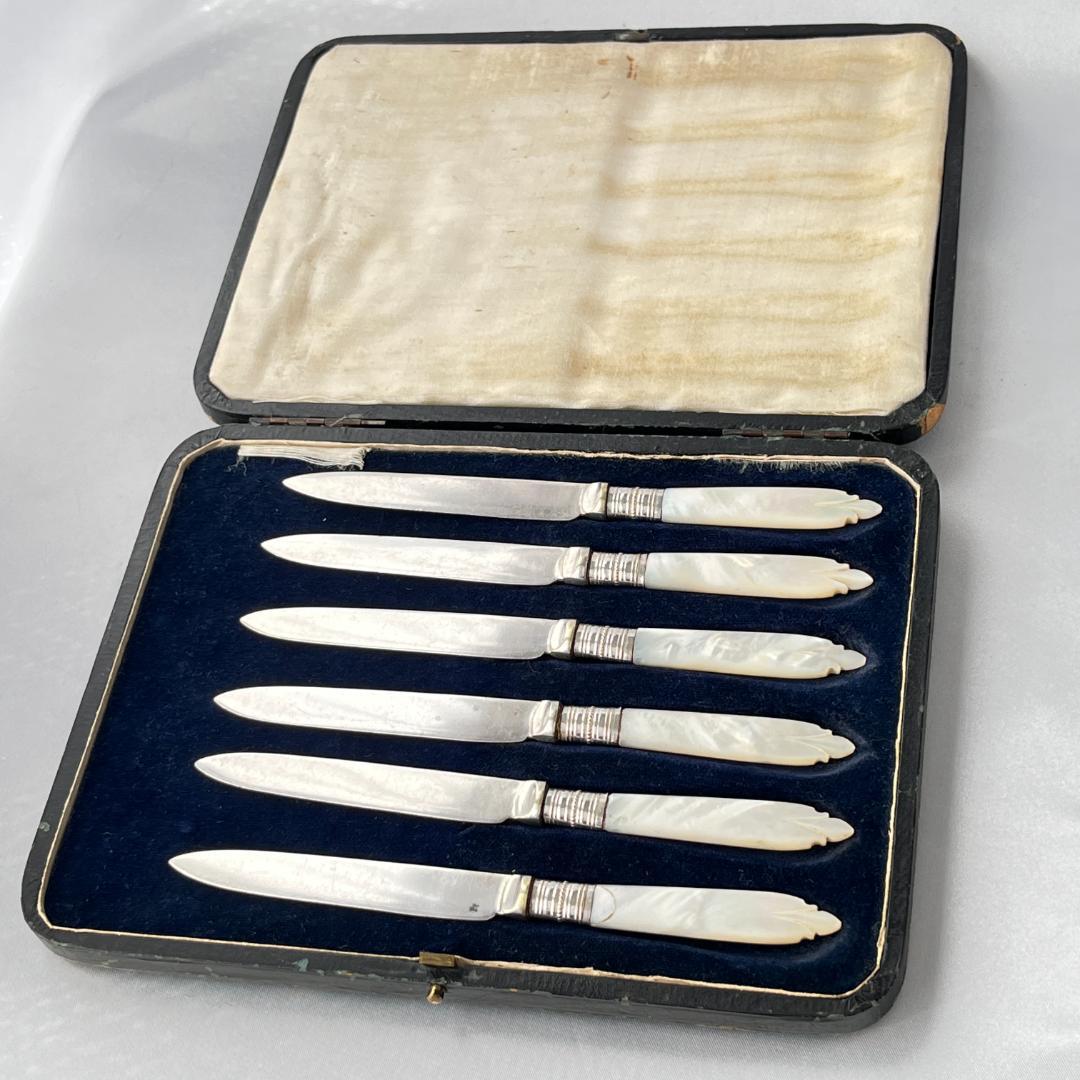 【英国】【白蝶貝】ティーナイフ 6本 専用ケース アフタヌーンティー