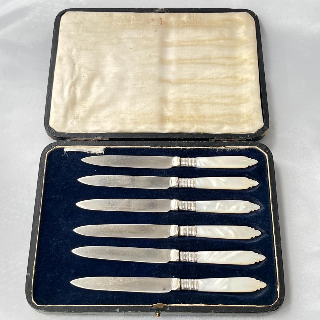 【英国】【白蝶貝】ティーナイフ 6本 専用ケース アフタヌーンティー