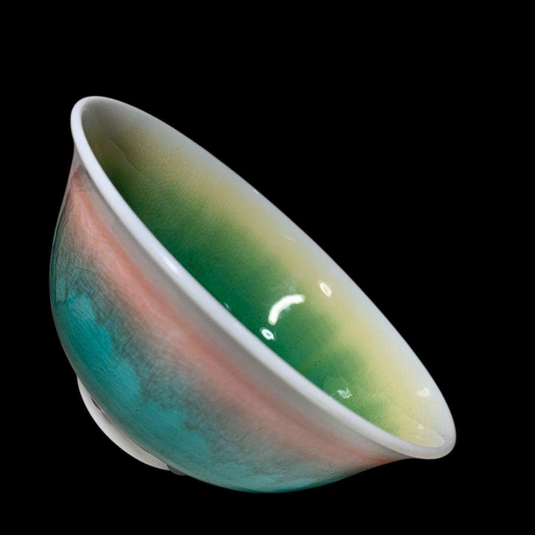 四代 徳田八十吉「曙」彩釉 茶碗 共箱 共布 九谷焼