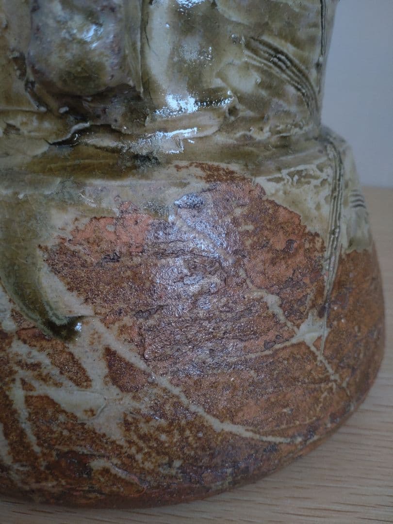 【青瓷名工】灰被伊賀水指　鈴木三成　橘窯　本人作　破れ袋