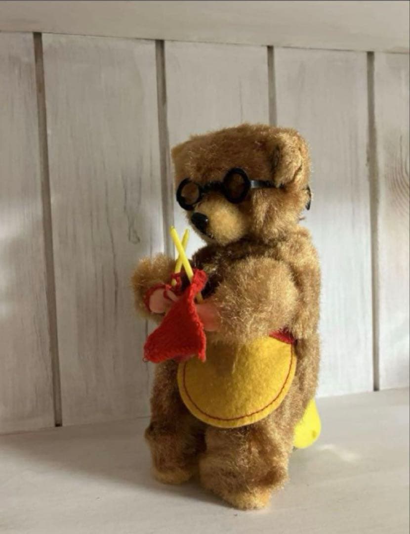 アンティーク ヴィンテージ ドイツ　ゼンマイおもちゃ 編み物をするクマ