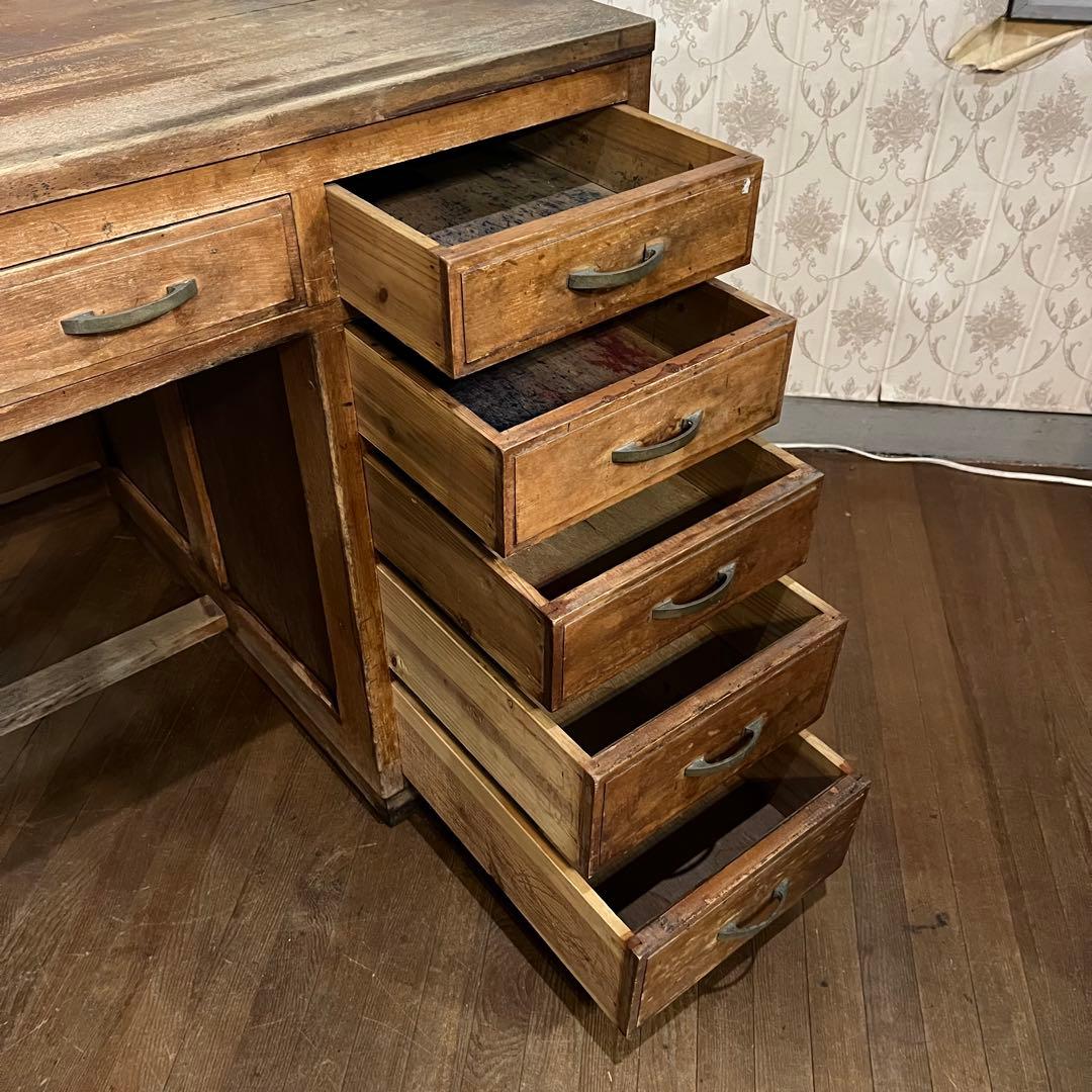 【アンティーク】昭和レトロ 木製 無垢材 片袖机 勉強机 デスク 古家具 古道具