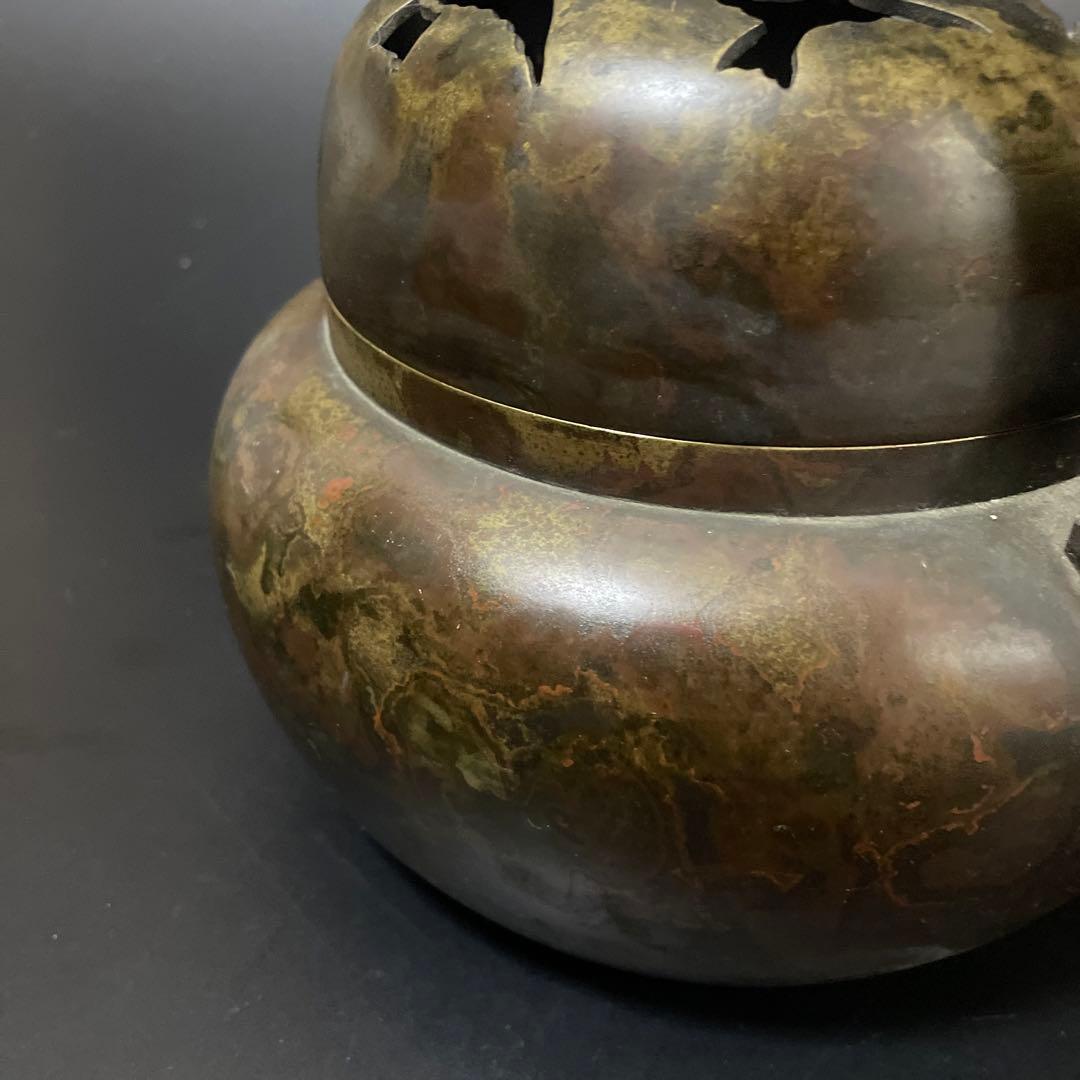 特大　 斑紫銅　鳥透かし香炉　火鉢10