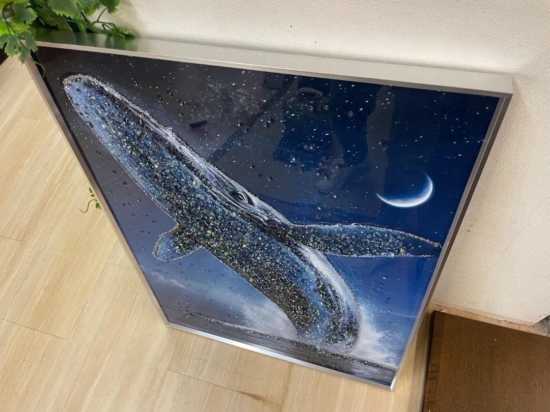 水晶絵　アートパネル　クジラ　くじら　鯨　クリスタル　絵画　アート　海　壁掛け