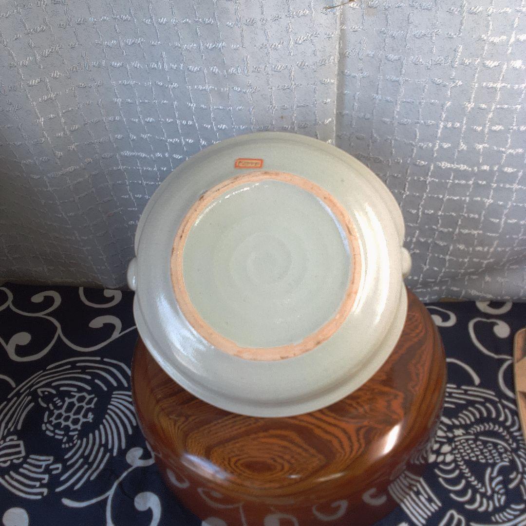 骨董１ 持ち手付き陶器皿 青い花柄中古
