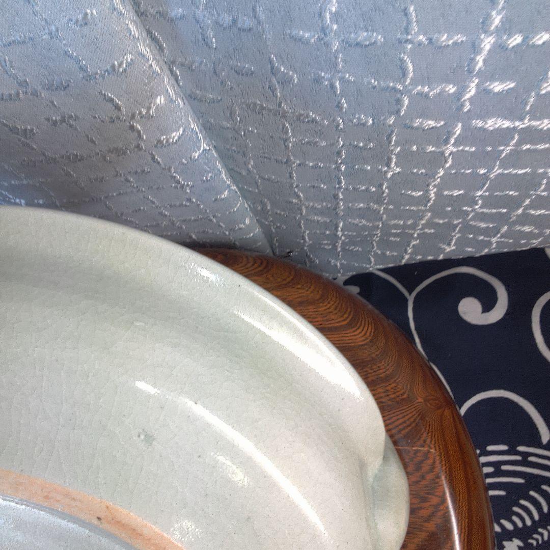 骨董１ 持ち手付き陶器皿 青い花柄中古