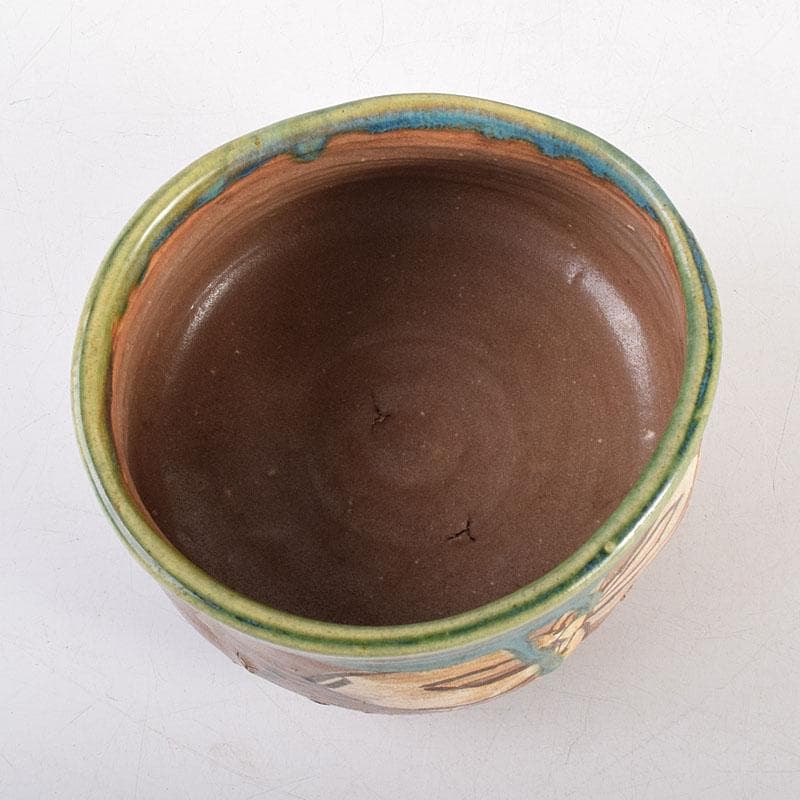 茶道具　徳川中期　織部焼　鳴海織部　沓形茶碗　時代箱　V　R8558