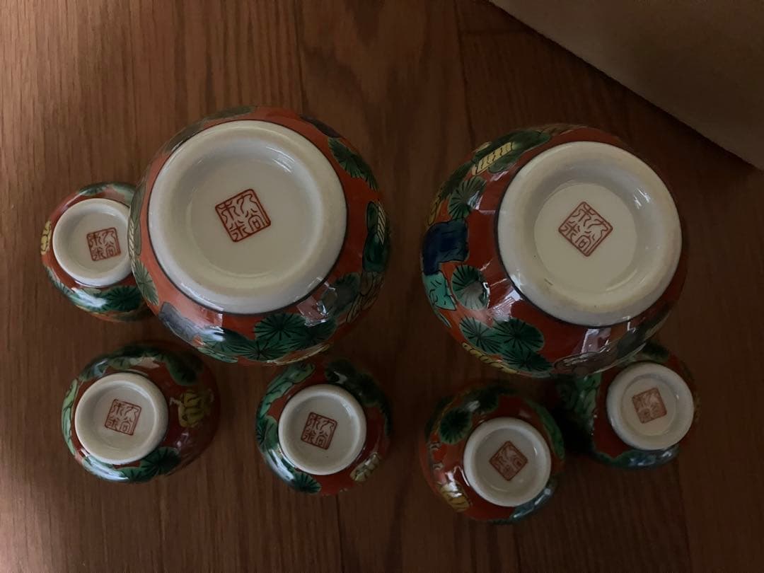 昭和レトロ　アンティーク　青木大米作九谷焼　高級手書き　酒器セット　未使用　木箱