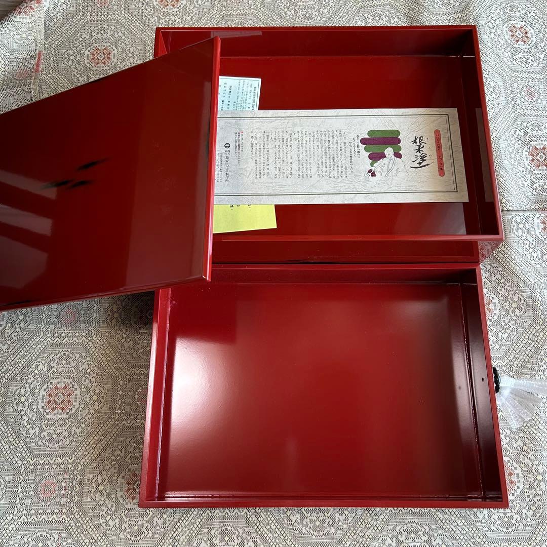 【10%値下】新品未使用　根来塗り赤色二段式漆器文箱　引出し付き