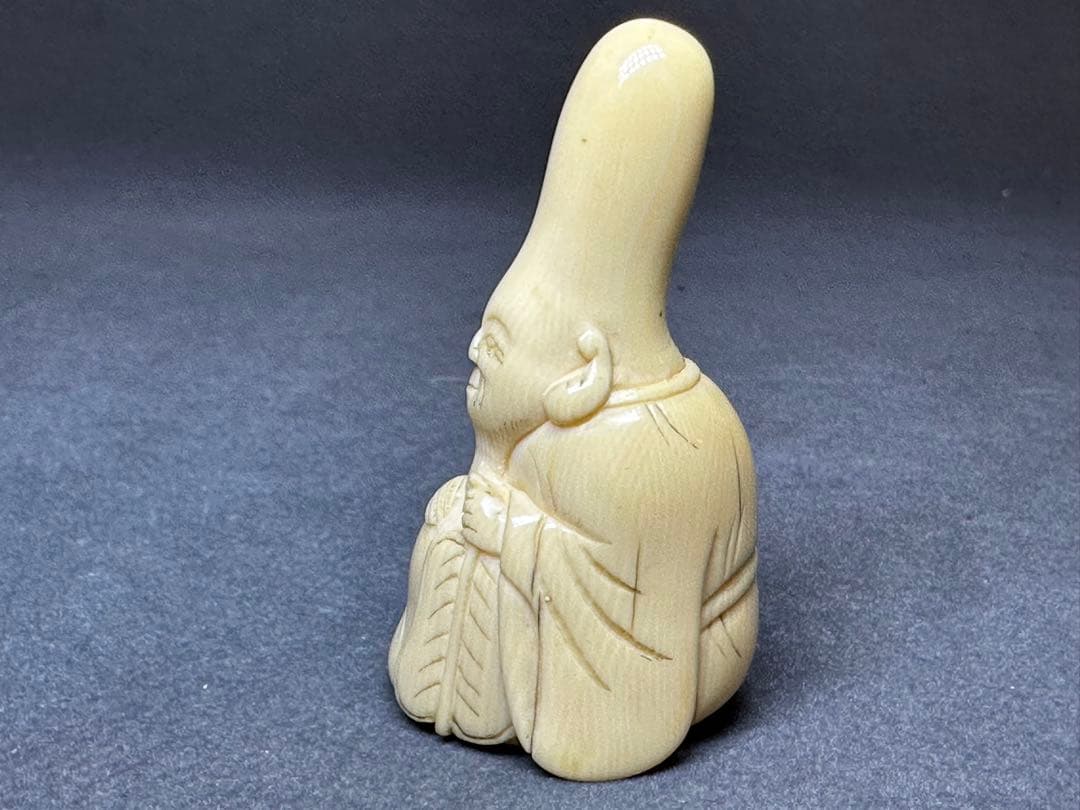 極上　江戸　根付　鯨歯　抹香鯨　寿老人置物　彫刻 細密細工　骨董　アンティーク