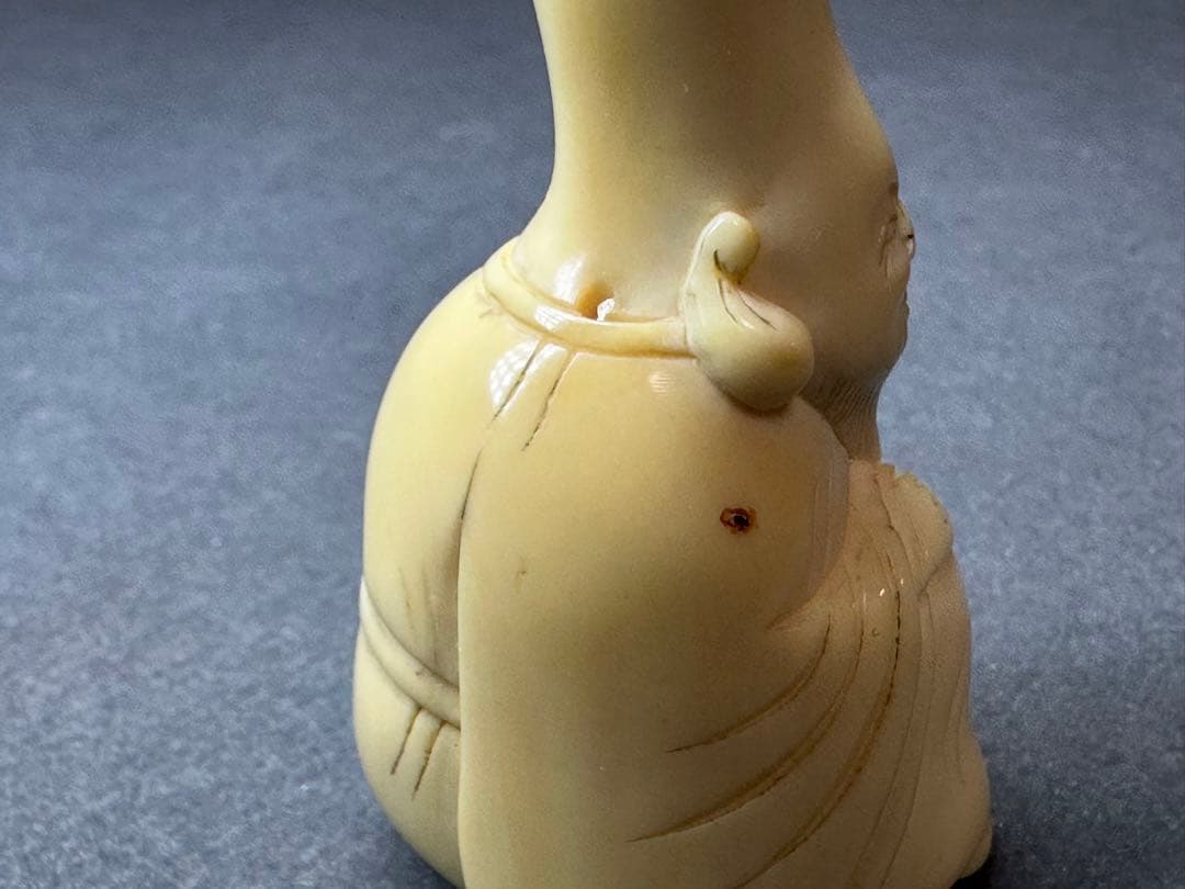 極上　江戸　根付　鯨歯　抹香鯨　寿老人置物　彫刻 細密細工　骨董　アンティーク