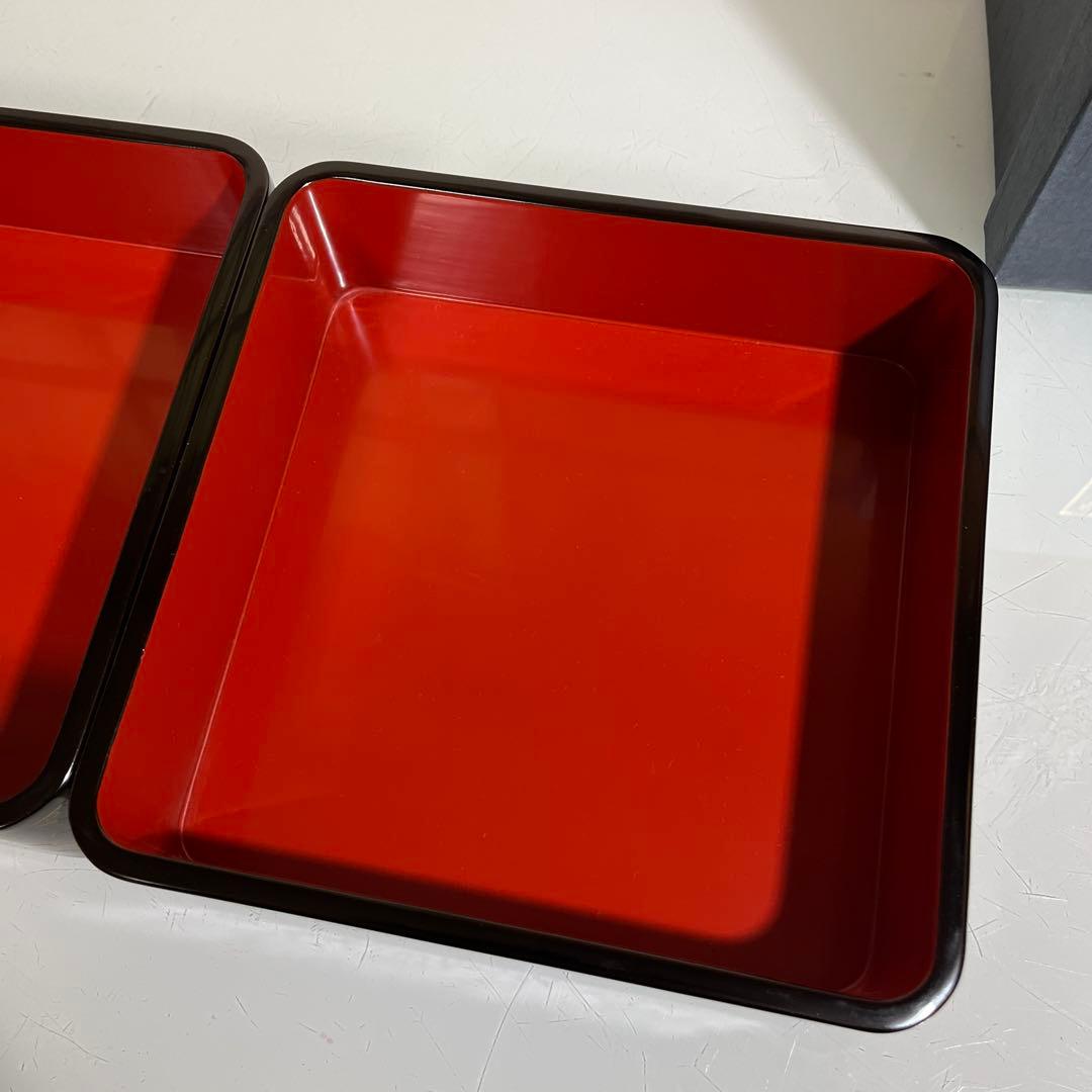 木製漆　輪島塗　沈金牡丹彫　2段重箱