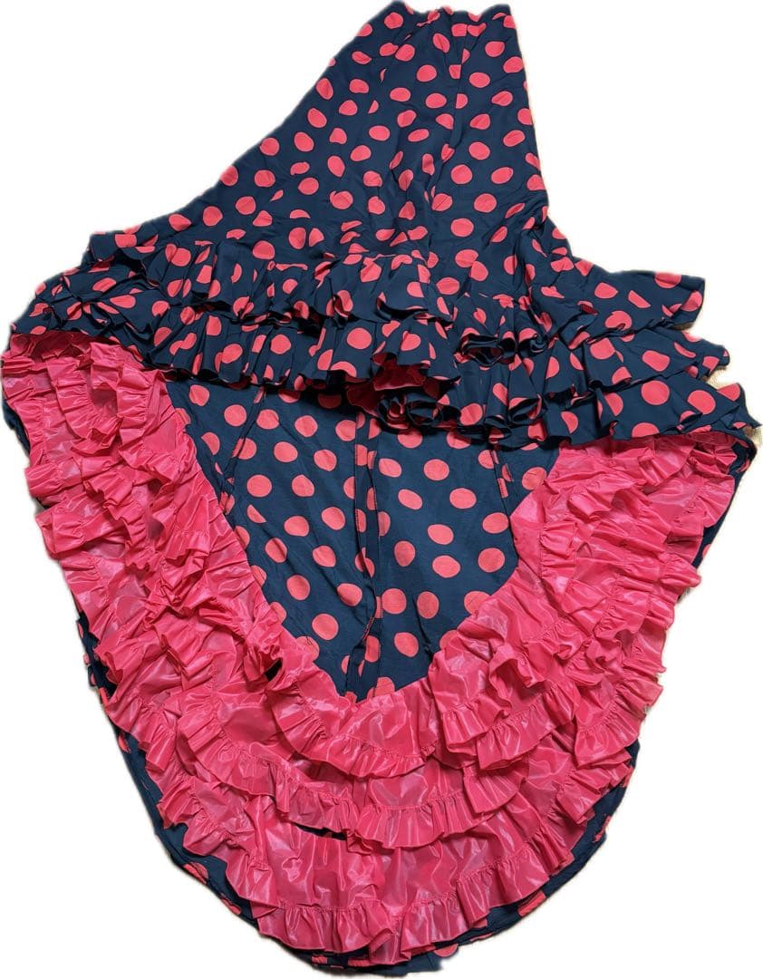 MOLINA フラメンコ パタデコーラ　黒地 赤い水玉模様　ファルダ　ドット柄