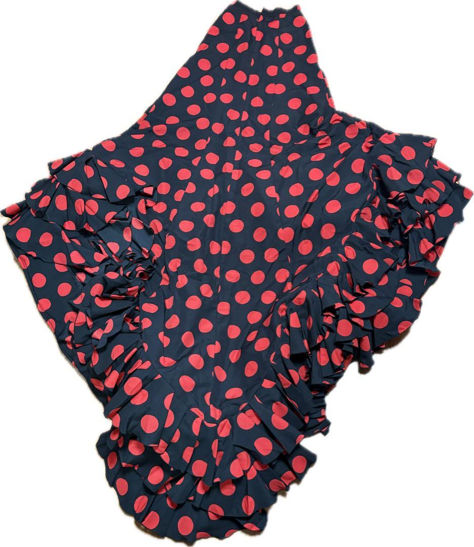 MOLINA フラメンコ パタデコーラ　黒地 赤い水玉模様　ファルダ　ドット柄