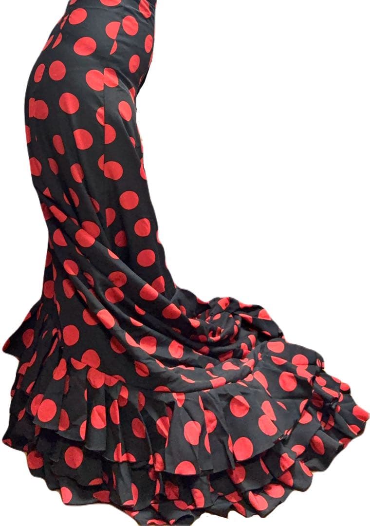 MOLINA フラメンコ パタデコーラ　黒地 赤い水玉模様　ファルダ　ドット柄