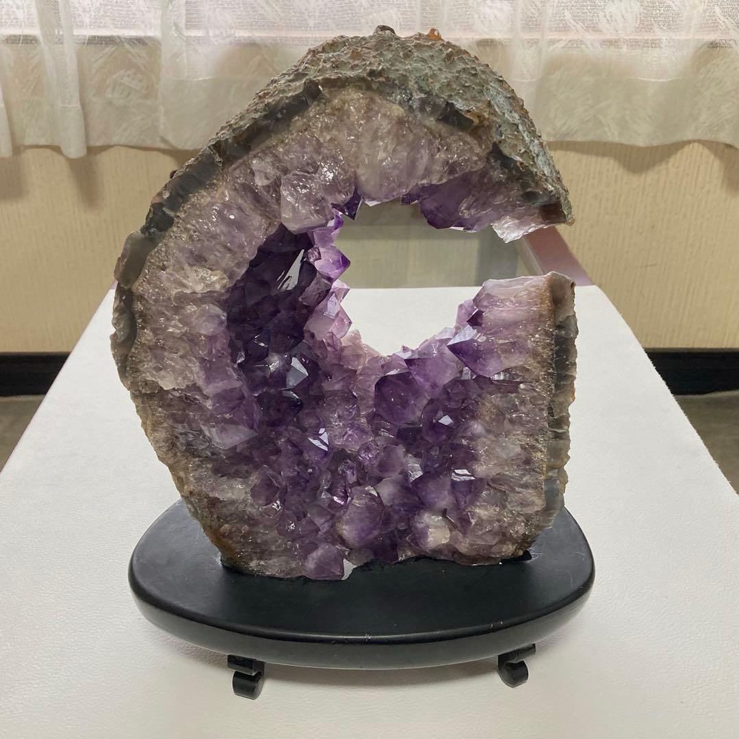 アメジスト 鑑賞石 原石 天然石 紫色 置物 オブジェ 台座 大型 約5.9kg