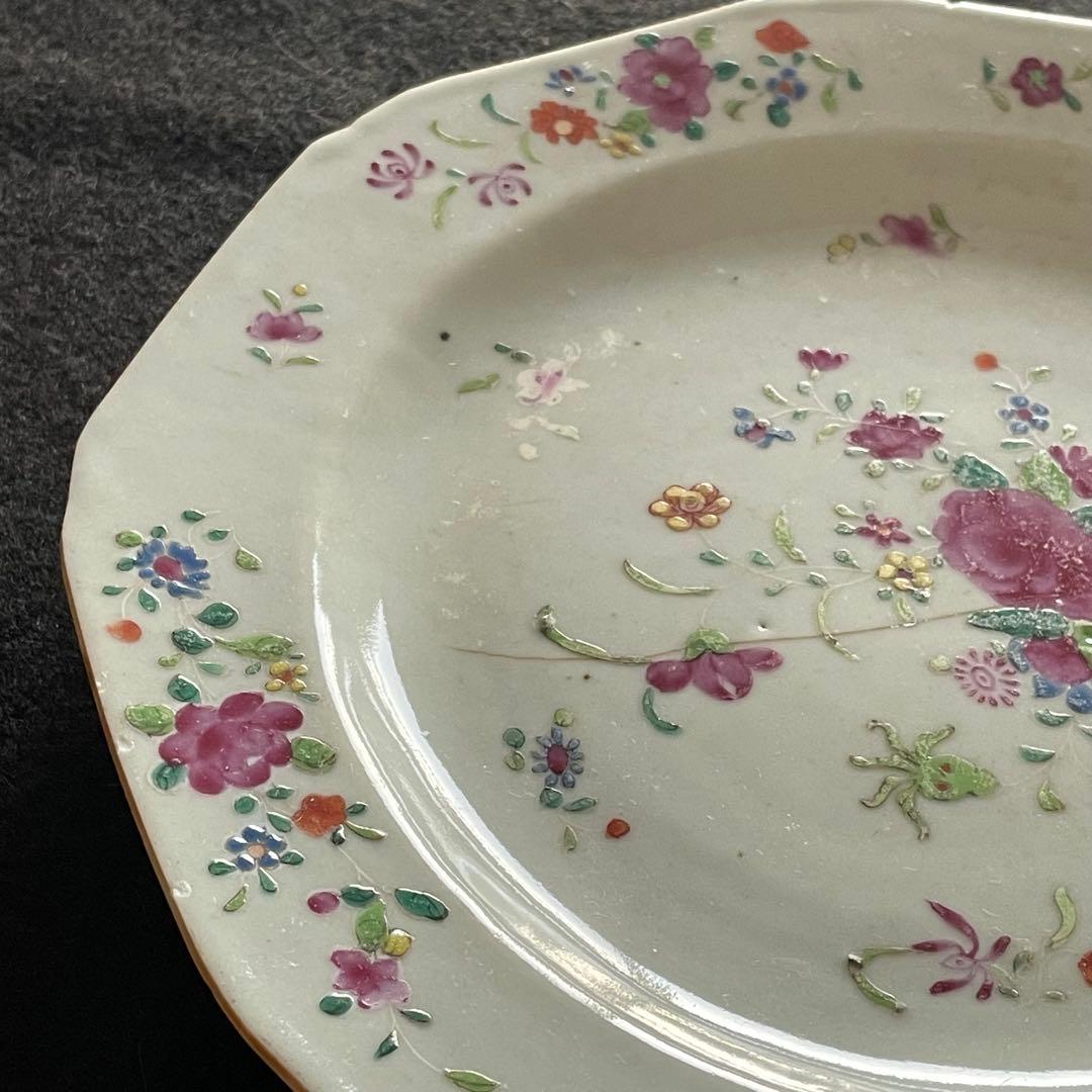 粉彩花柄中皿 清朝 景徳鎮 22cm 中国古玩