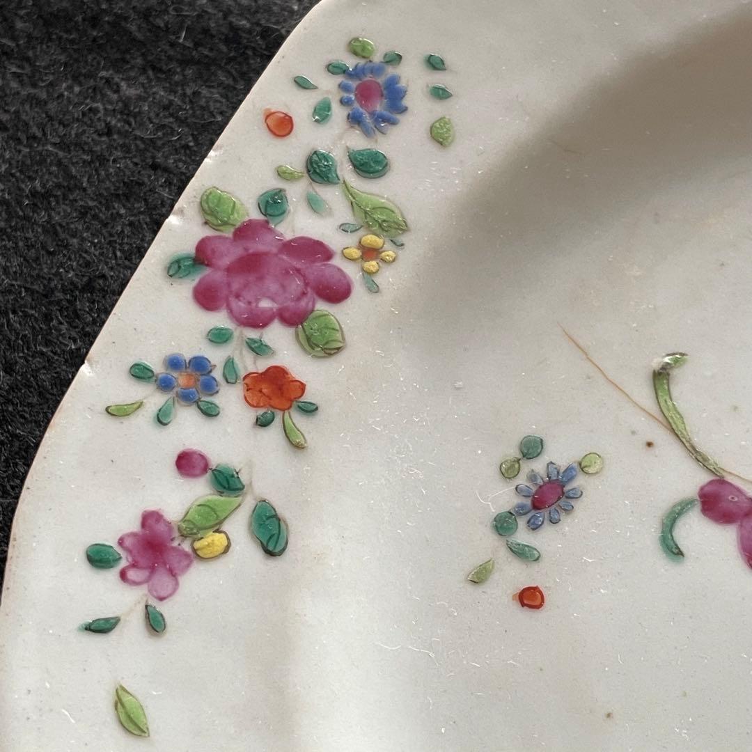 粉彩花柄中皿 清朝 景徳鎮 22cm 中国古玩