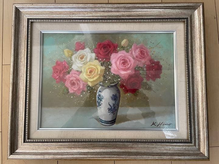 ‼️定価33000円？限定一品‼️送料無料！日野　皖 薔薇油絵・油彩画Ｆ４(４号)
