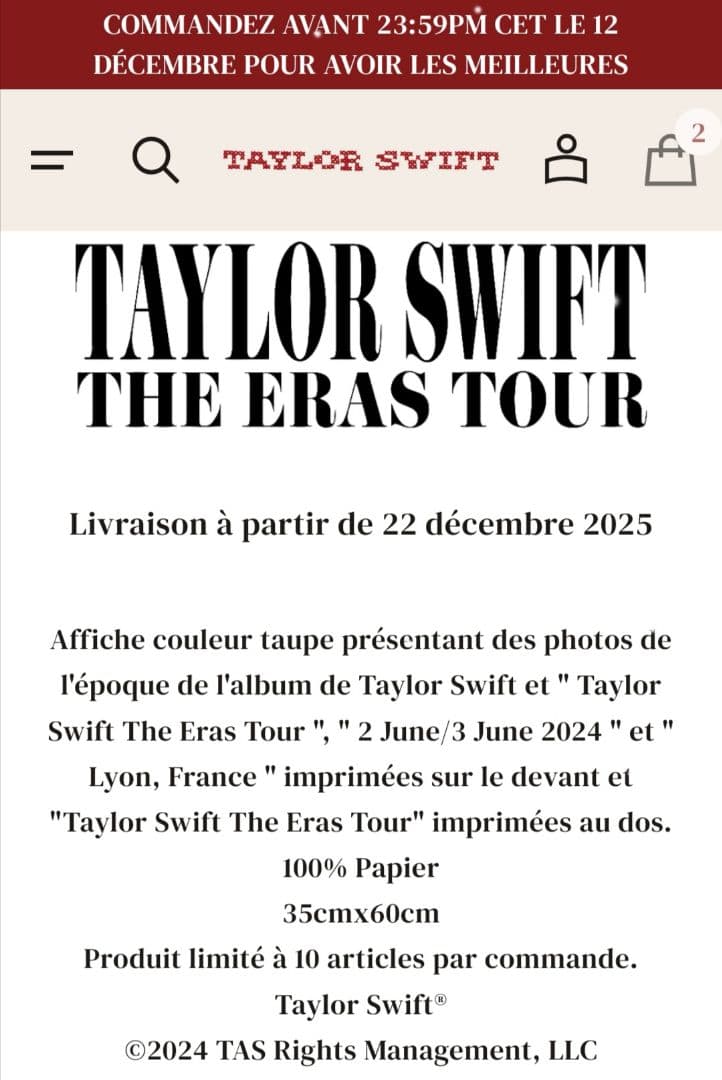 Taylor Swift The Eras Tour Poster Lyon,②