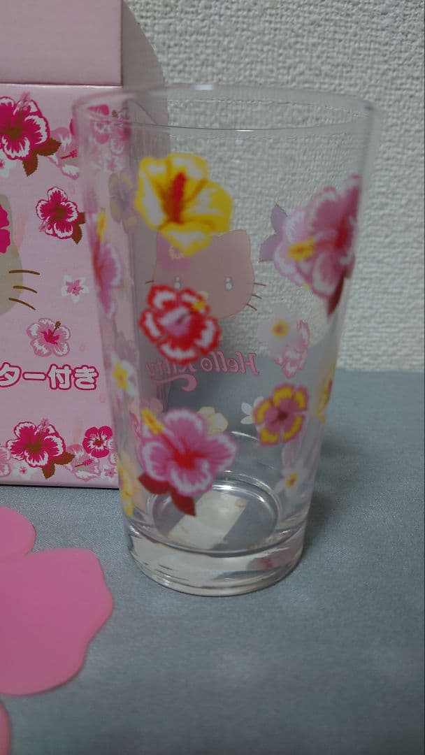 当時物 未使用 ハローキティ シリコンコースター付グラス